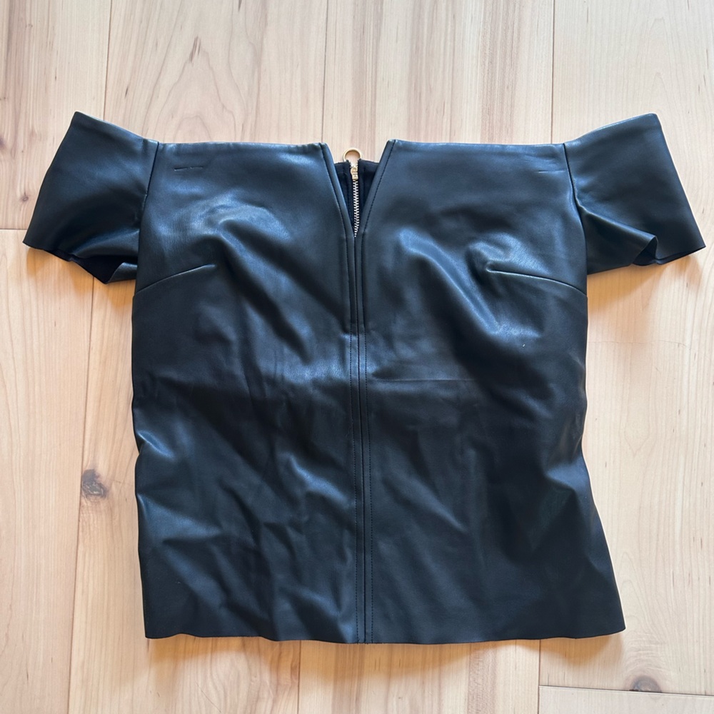 Dynamite Vegan Leather Off the Shoulder Going Out Top